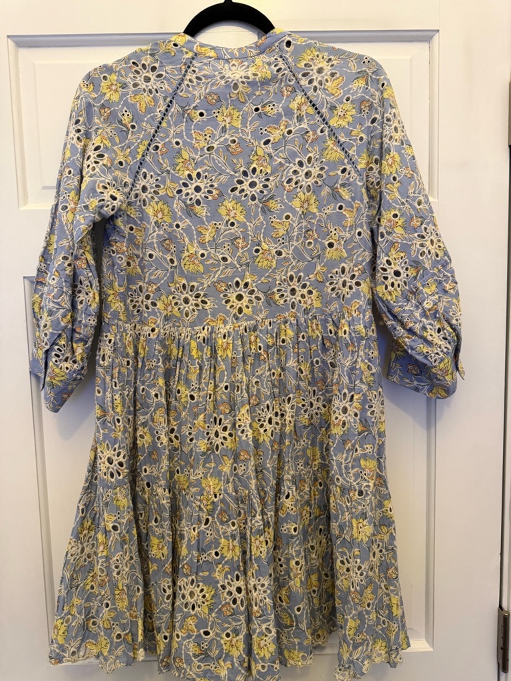 Ya Los Angeles Blue & Yellow Floral Eyelet Midi Dress